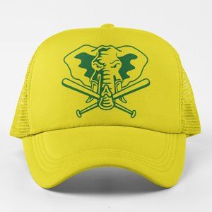 NEW Oakland Athletics Elephant Cross Bat Logo Foam Trucker Snapback Hat YELLOW